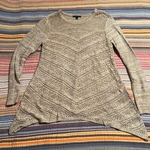 Signature Studio Women's Beige‎ Crochet Knit Asymmetrical Hem Sweater Size L